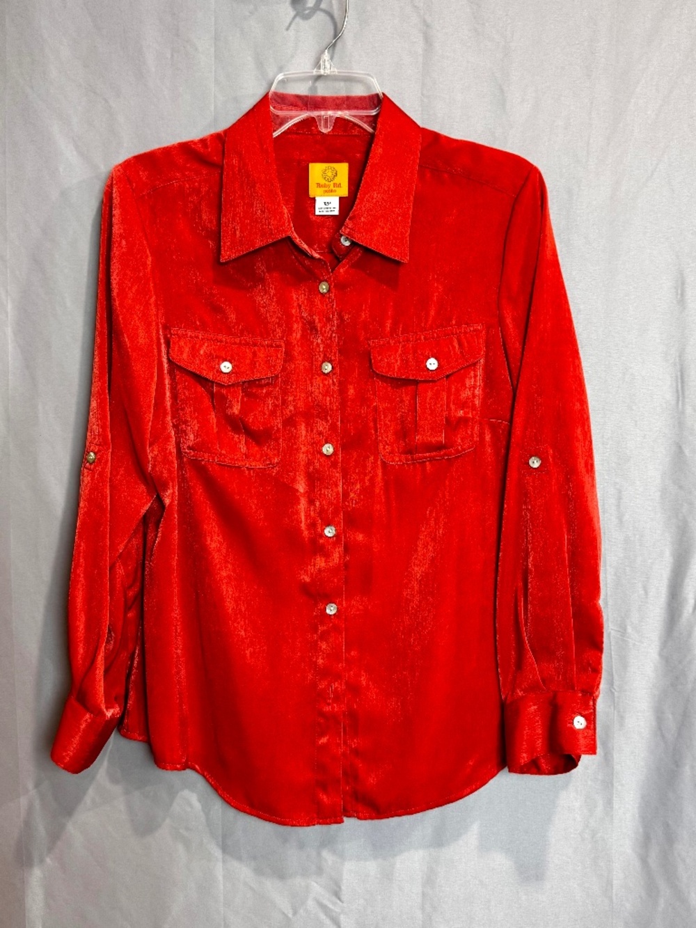 RUBY RD. Petite 12P Terracotta Shimmer Utility Button Down Roll-Tab Shirt